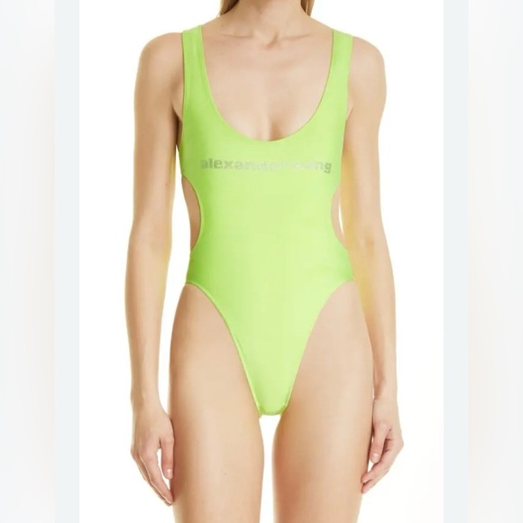 Alexander Wang Other - NWT Alexander Wang Neon Yellow Cutout One-Piece Swimsuit Logo Diamante Size S
